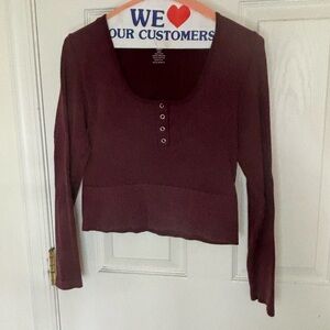 Women's Burgundy Long Sleeve Crop Top